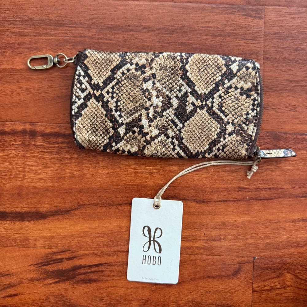 Hobo Spark Golden Snake Leather Coin Purse Keychain Wallet NWT $68